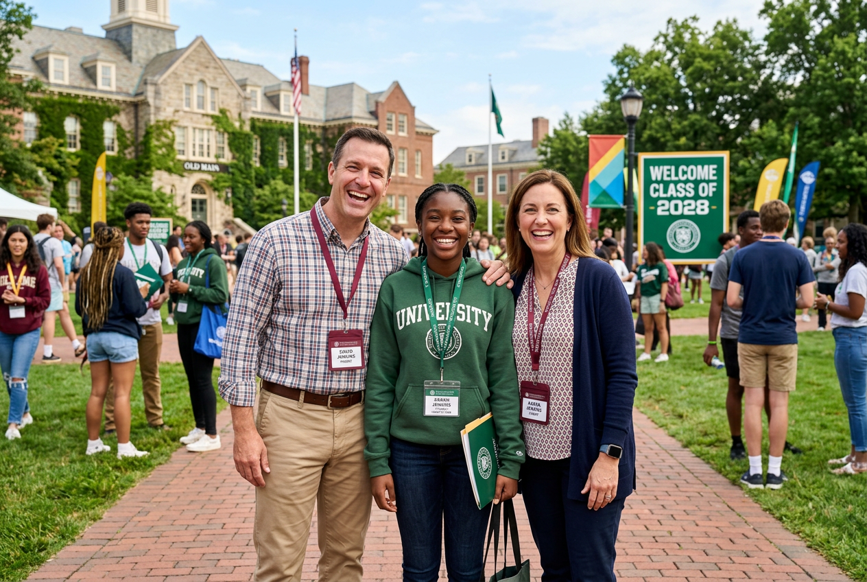 A happy family at orientation