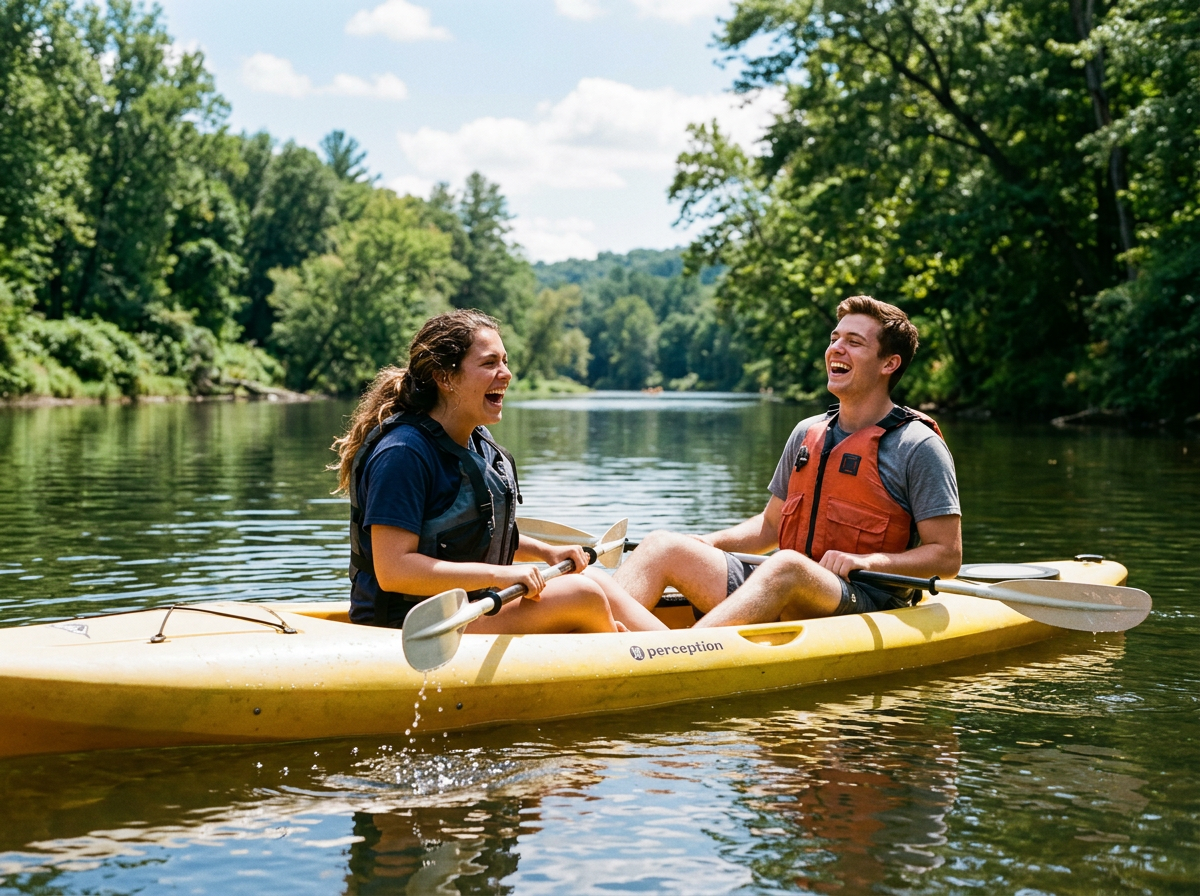 Two students in a kayak during Earth Fest